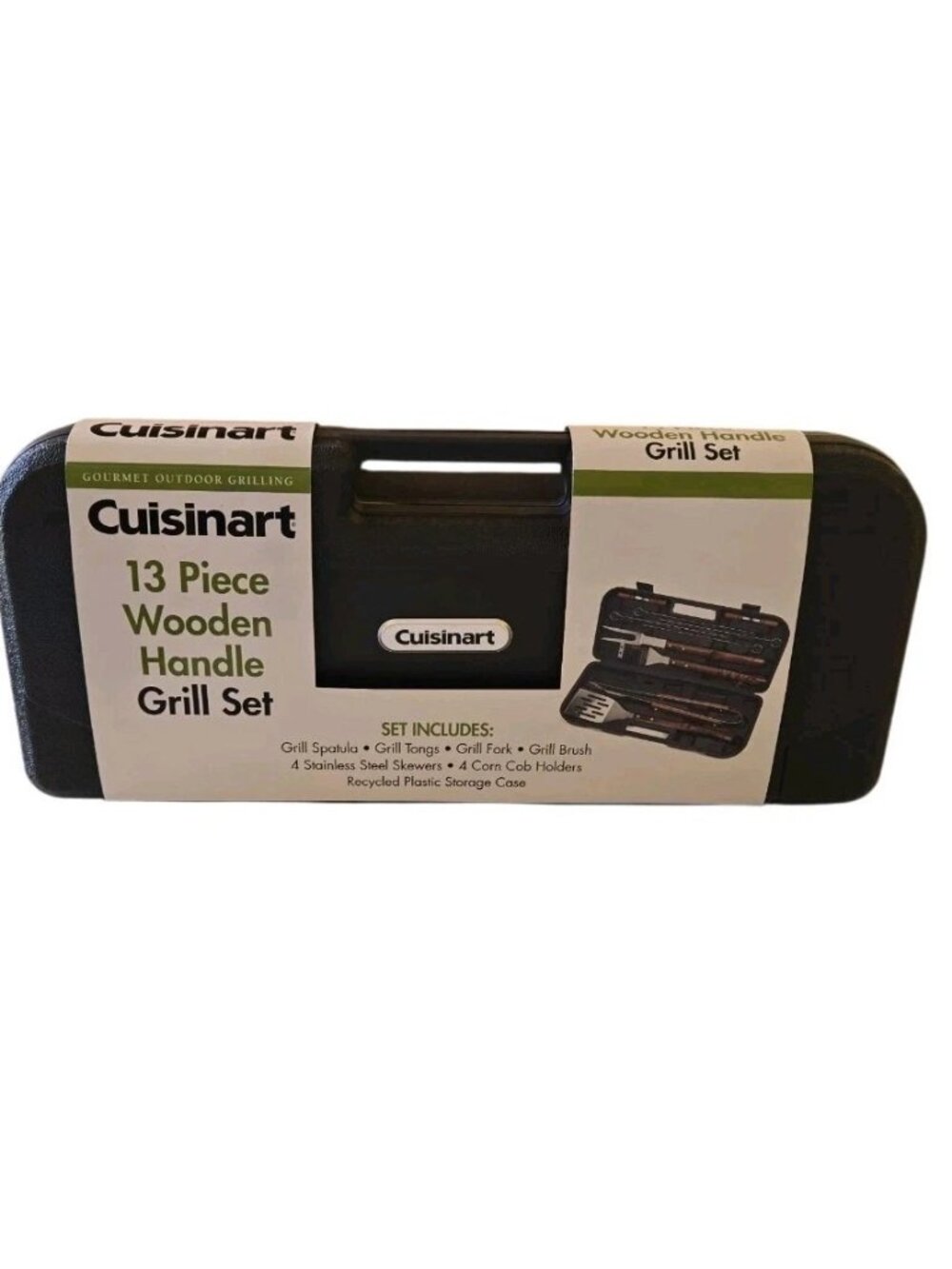Cuisinart 13-Piece BBQ Grill Tool Set Wooden Handles Stainless w/ Case